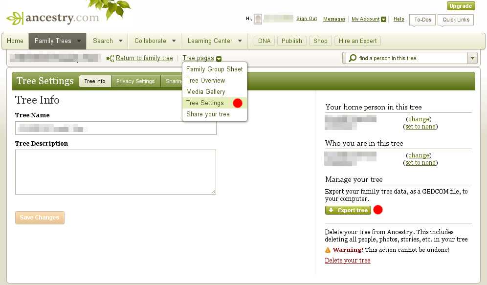 How to download a ged.com from ancestry